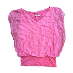 Gigi Moda made in Italy Pink Sheer Layered V-Neck Blouse